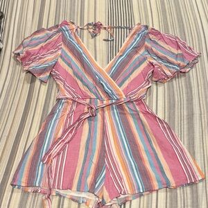 Blue Rain Multicolor Striped Romper